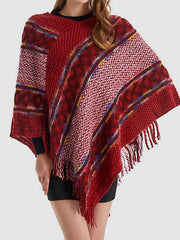Asymmetric Tasseled Loose V-Neck Shawl&Cloak Cape