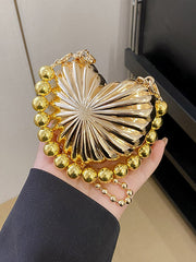 Beaded Heart Shape Pleated Shiny Handbags Crossbody Bags Bags