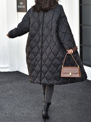 Pockets Rhombic Split-Joint Long Sleeves Loose V-Neck Down Coat