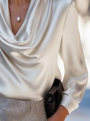 Solid Color Long Sleeves Loose Heaps Collar Blouses&Shirts Tops