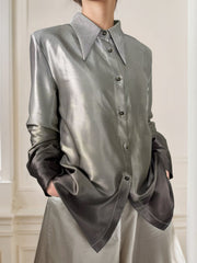 Buttoned Gradient Long Sleeves Lapel Blouses&shirts Tops