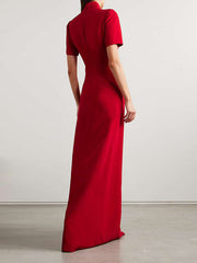 Solid Color Soccer Shorts Stand Collar Maxi Dresses