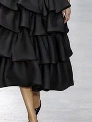 Falbala Layered Solid Color A-Line Loose Skirts Bottoms