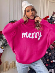 Contrast Color Printed Split-Joint Long Sleeves Loose High Neck Sweater Tops