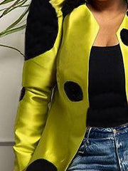 Pleated Polka-Dot Split-Joint Long Sleeves Loose Round-Neck Outerwear