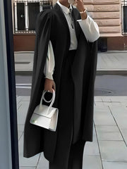 Pleated Solid Color Split-Joint Loose Outerwear Cape