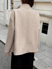 Buttoned Solid Color Long Sleeves Stand Collar Outerwear Coats&Jackets