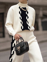 Contrast Color Split-Joint Long Sleeves High Neck Sweater Tops