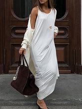 See-Through Solid Color See-through Split-Joint Loose Sleeveless U-Neck Maxi Dresses