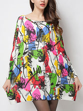 Printed Split-Joint Long Sleeves Loose Round-Neck Sweater Tops