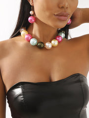 Contrast Color Geometric Necklaces Accessories + Drop Earrings