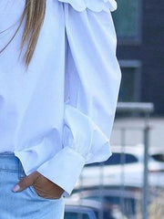 Solid Color Split-Joint Loose Puff Sleeves Cold Shoulder Blouses&Shirts Tops