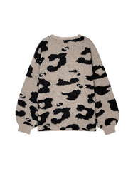 Contrast Color Leopard Print Long Sleeves Loose Cardigan Tops