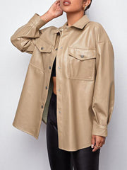 Buttoned Pockets Long Sleeves Loose Lapel Outerwear Jackets