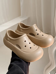 Hollow Round Cut Solid Color Sandals Platform Shoes Crocs
