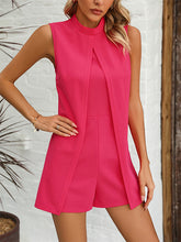 Solid Color Split-Joint Loose Sleeveless High Neck Rompers