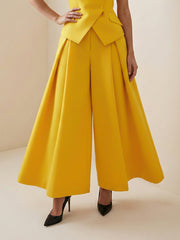 Pleated Solid Color Split-Joint High Waisted Loose Pants