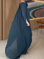 Loose Gauze Pleated Solid Color Tiered Off-The-Shoulder Evening Dresses Maxi Dresses