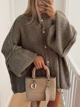 Buttoned Split-Joint Loose Puff Sleeves Round-neck Cardigan Tops