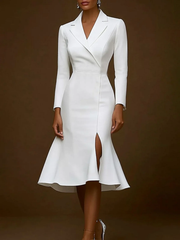 Solid Color Skinny Wrap Notched Collar Midi Dresses