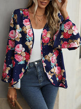 Flower Print Flared Sleeves Long Sleeves Collarless Outerwear