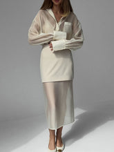 Loose Solid Color See-Through Long Sleeves Lapel Blouse + Skirt Two Pieces Set