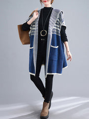 Artistic Retro Loose Casual With Pocket Hooded Short Sleeves Cardigan Outwear
