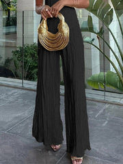 Pleated Solid Color Wide Leg Trousers Pants