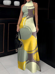 Printed Skinny Sleeveless High Neck Maxi Dresses