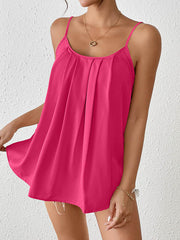 Pleated Solid Color Loose Sleeveless Spaghetti-Neck Vest Top