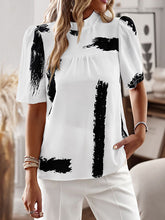 Printed Split-Joint Loose Short Sleeves Mock Neck T-Shirts Tops