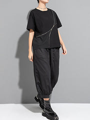 Asymmetric Split-Joint Zipper Loose Short Sleeves Round-neck T-Shirts Tops