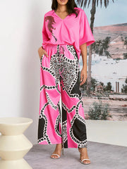 Animal Printed Half Sleeves Loose V-neck T-Shirts Tops