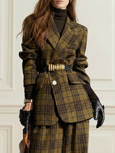 Plaid Split-Joint Lapel Woolen Coat Jackets