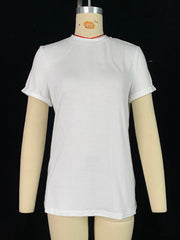 Solid Color Short Sleeves Round-neck T-Shirts Tops
