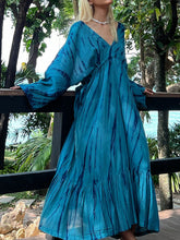 Loose Raglan Sleeve Printed Split-Joint V-Neck Maxi Dresses