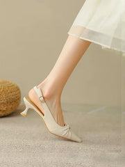 Pleated Pointed-Toe Shallow Cut Sling Shoes