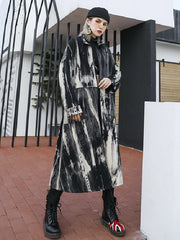 Casual Loose Long Sleeves Drawstring Tie-Dyed Zipper Outerwear