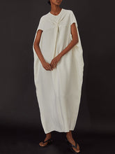 Pleated Solid Color Split-Joint Loose Raglan Sleeve Round-Neck Maxi Dresses