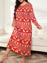 Animal Prints Printed Long Sleeves Loose Round-Neck Pajamas Maxi Dresses