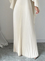 Floral Printed Pleated Split-Joint Cape Loose Round-neck Maxi Dresses Evening Dresses