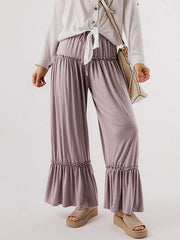 Pleated Solid Color High Waisted Loose Trousers Pants