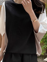 Contrast Color Batwing Sleeves Half Sleeves Round-neck Blouses&shirts Tops
