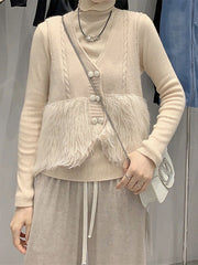 Buttoned Solid Color Split-Joint Loose Sleeveless V-Neck Vest Outerwear