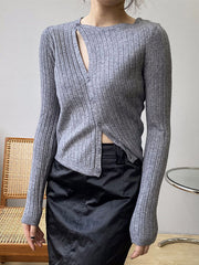 Asymmetric Solid Color Round-Neck Sweater Top