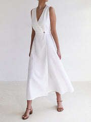 Split-Joint Loose Sleeveless V-Neck Maxi Dresses
