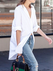 Long Sleeves Loose Buttoned Solid Color Lapel Collar Blouses&Shirts Tops