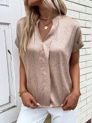 Jacquard Leopard Split-Joint Batwing Sleeves Loose V-Neck Blouses