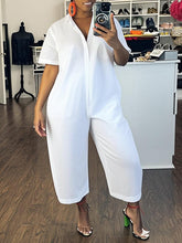 Buttoned Solid Color Loose Short Sleeves Lapel Jumpsuits
