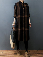 Vintage Solid Long Sleeve Pleats Blouse Shirt Dress